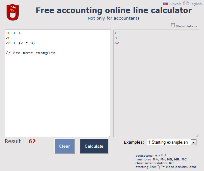 Free accounting online line calculator software